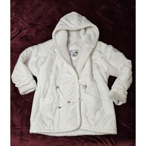 Women’s White Hooded Ski Jacket with Sherpa Lining